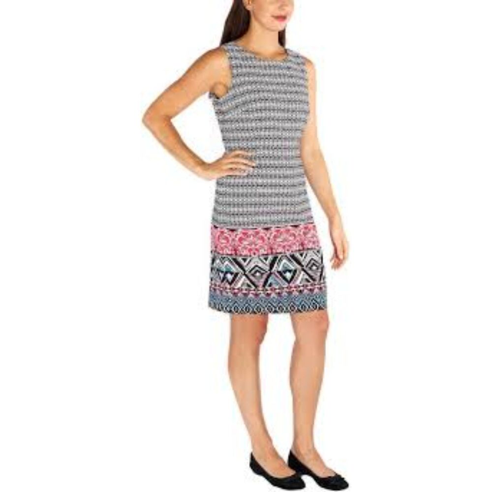 Mario Serrani Italy Shift Print Stretch Dress 12 sleeveless Geometric Print EUC